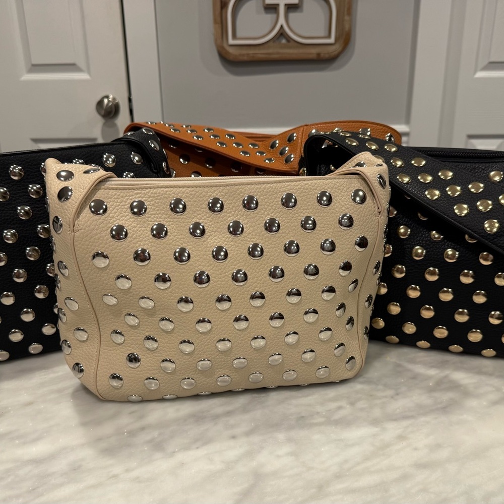 Studded Cream and Black Women's Bag